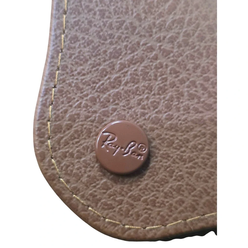 Ray-Ban Tan Textured Faux Leather Sunglasses Case Snap Closure Luxottica Brown‎